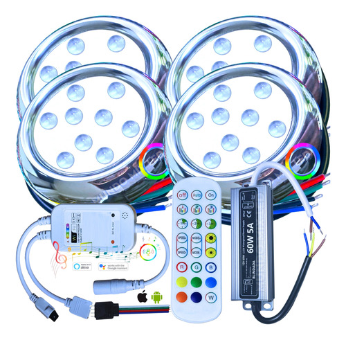 04 Luminária Piscina Led Rgb 9w Inox 80mm + Wifi + Blindada