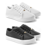 Kit 2 Pares Tenis Feminino Casual Basico Confort Leve