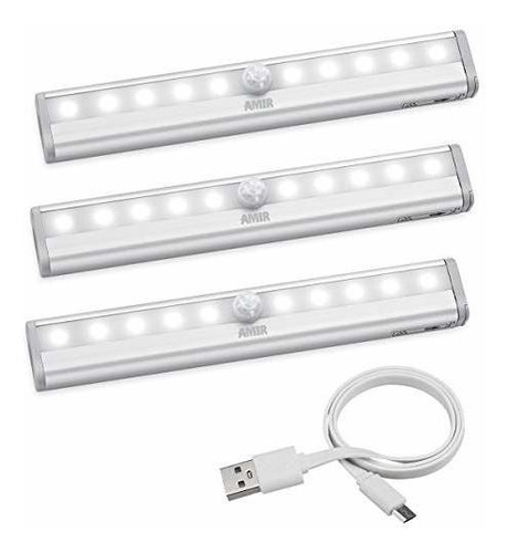 Luz Armario Led, Sensor Movimiento, Recargable Usb - Pack 3