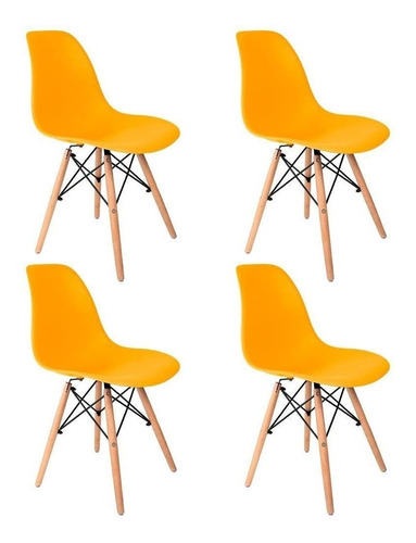 Cadeira De Jantar Empório Tiffany Eames Dsw Madera, Estrutura De Cor  Amarelo, 4 Unidades