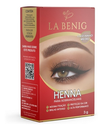 Henna Sobrancelhas La Benig 3g Alta Fixação Profissional Nf