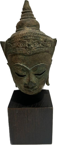 Antiguo Busto De Buda Hindu Original Madera C/ Bronce