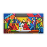 Quadro Religião Santa Ceia Colorida Moderna 80x40 Em Canvas