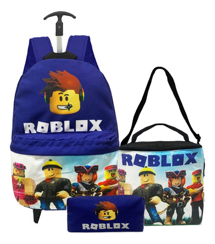 Kit Mochila Infantil Menino Rodinha Roblox Lancheira Estojo