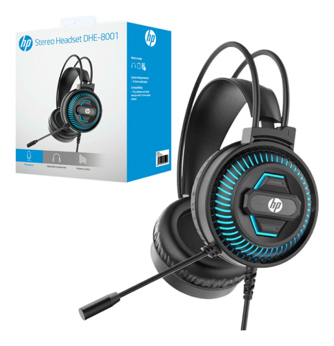 Headset Gamer Hp Dhe-8001 Led Azul, Drivers 40mm, Usb, Preto