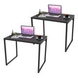 Kit 02 Mesas Para Escritório Home Office Estilo Industrial Form 90 Cm Preto Onix - Lyam Decor