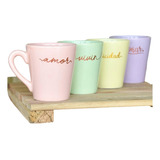 Taza Cónica Cerámica Con Manija Colores Pasteles Frase