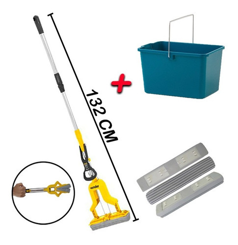 Vassoura Mágica Dobrável Mop Vonder Com Balde E 3 Refis Cor Amarelo