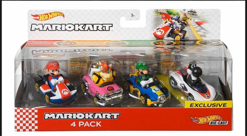 Mario Kart Hotwheels Pack Mario Luigi Bowser Yoshi Negro