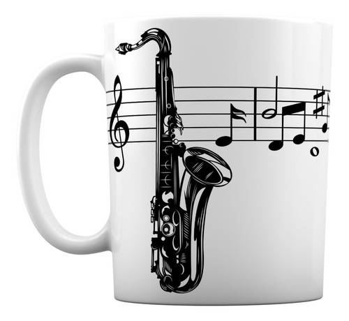 Caneca Música Instrumento Musical Saxofone Notas Musicais