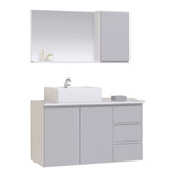 Moveis Joia Prisma Conjunto Gabinete Banheiro 80cm Com Tampo Vidro Cor Branco E Cinza