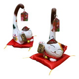 Gato Da Sorte Fortuna Maneki Neko Decorativo Porcelana Luxo