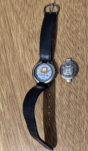 Reloj Pulsera Garfield Analogico Con Tapita Metal Vintage