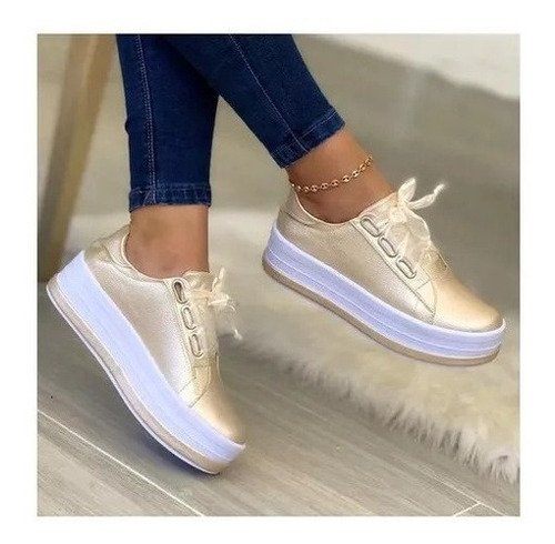 Zapatos Casuales Con Plataforma Y Punta Redonda Para Mujer