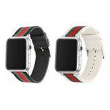 Pulseira De Couro E Nylon Listrada Gucc I Para Apple Watch