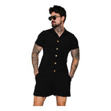 Conjunto Masculino Para O Verão De Camisa Com Botões E Short