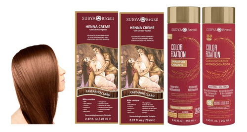 Henna Crema Castaño Claro X 2 Uds+shampoo Y Acondicionador 