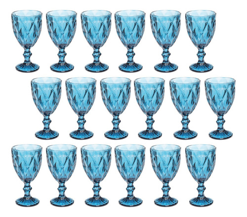 Conjunto 18 Copos Taça Azul Diamante 300ml Para Agua Vinho