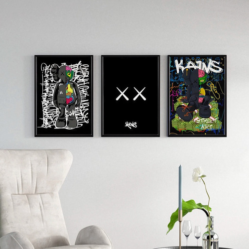 Set 3 Cuadros Kaws Grafitti Color Hypebeast Marcos Madera 