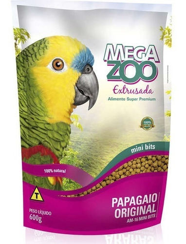 Ração Mega Zoo Extrusada Papagaio Mini Bits 600g.