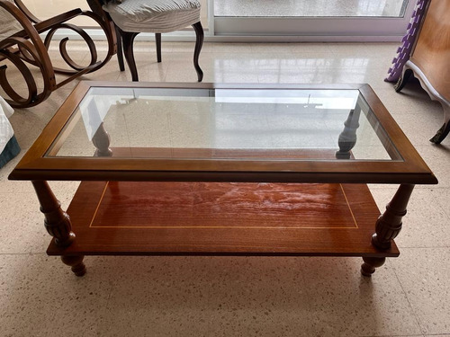 Mesa Ratona Madera Lustrada Con Tapa De Vidrio