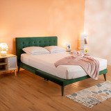 Cama Individual Roomi Livy Base Plegable Y Cabecera Color Verde Velvet