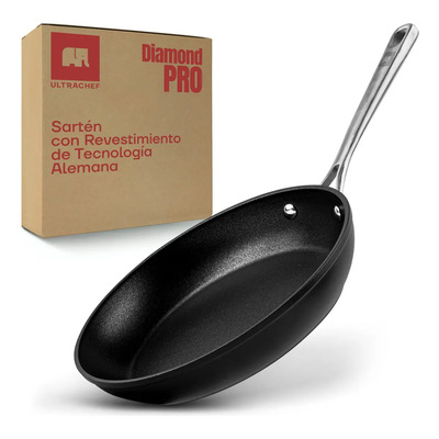 Sartén Antiadherente Ultrachef con mango de acero inoxidable Línea Diamond Revestimiento De Piedra Alemana Libre De Pfoa Negro 24 Cm | Meses sin interés