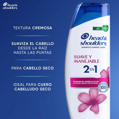 Shampoo Control Caspa Head & Shoulders Suave y Manejable 2 en 1, 650 ml | MercadoLibre
