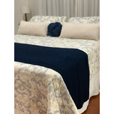 Peseira Cama Queen Trico Manta Sofá 230cmx60cm Cor Azul-marinho