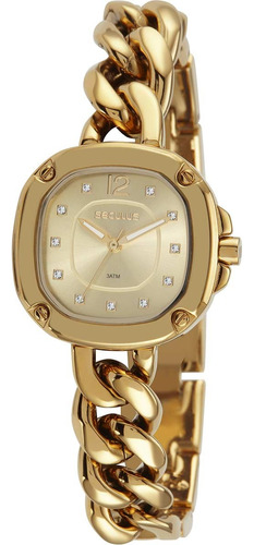 Relógio Seculus Feminino Elos Dourados Casual Luxo 77100lps