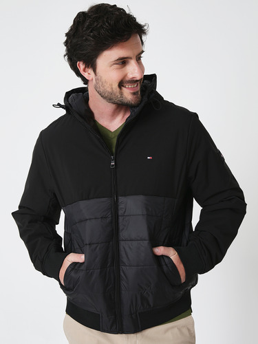 Chaqueta Mix Media Con Cierre Negro Tommy Hilfiger