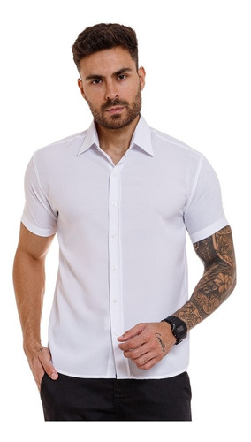 Camisa Slim Fit Social Masculina Manga Curta Não Amassa Top