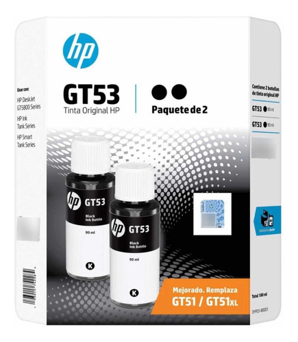 Botellas De Tinta Hp Negro Gt53 2 Pzas