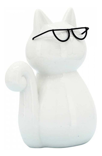 Figura Decorativa Animal Gatico Con Gafas Sentado 20cms