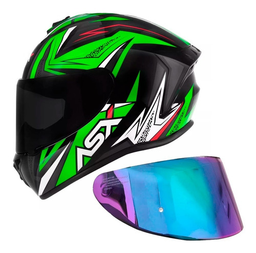 Capacete Moto Axxis Draken Vector Verde + Viseira Camaleão