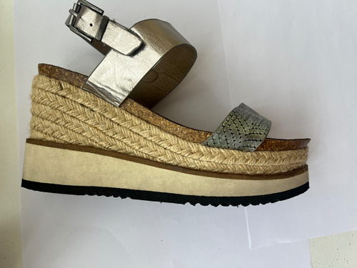 Sandalias Plateadas Con Cáñamo Españolas Talla 39