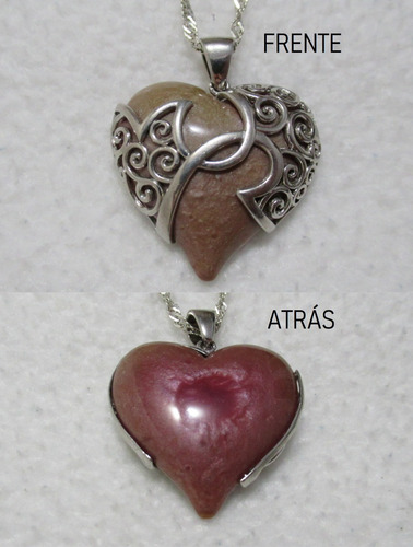 Corazón Plata 925 Piedra Rosa Nacarada Con Cadena Plata 925