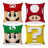 4 Capas Almofadas 40x40 Super Mario Revenda Decoração