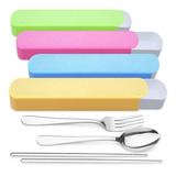 Pack De 3 Estuches Bento Palillos Chinos + Cubiertos Acero