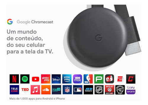 Google Chromecast 3rd Generation Full Hd Original Cor Carvão