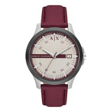 Reloj Hombre Armani Exchange Hampton Piel H4 Correa Rojo Bisel Gris Oscuro Fondo Gris