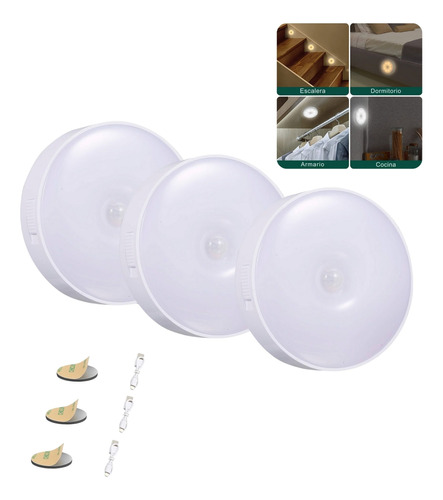 Luz Led Sensor Movimiento Carga Usb Para Cocina Escalera X3