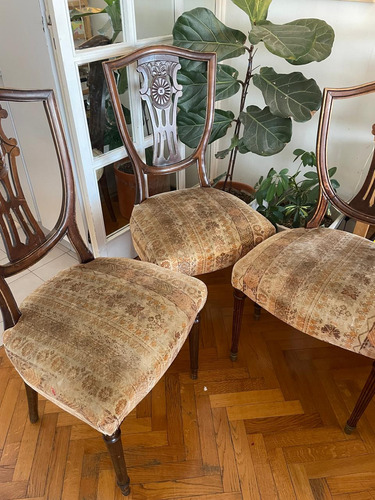 Set De 3 Sillas Comedor De Madera Antiguas Tipo Inglesa