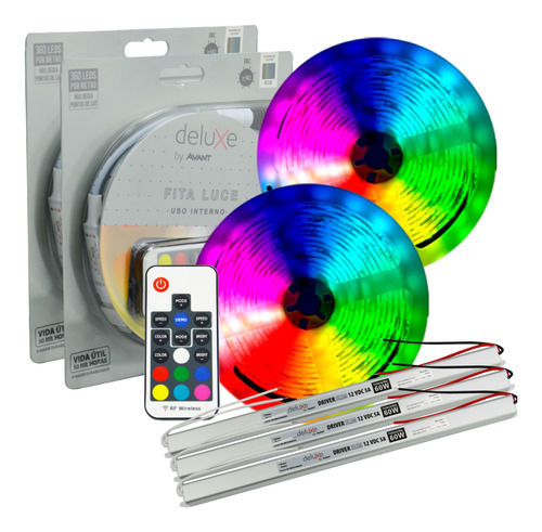 10m Fita Led Colorida Rgb Autoadesiva 2un. + 3 Driver Slim