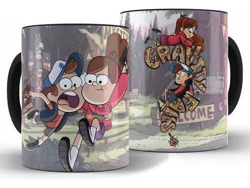 Caneca Gravity Falls Alça Preta Xícara + Caixa Presente