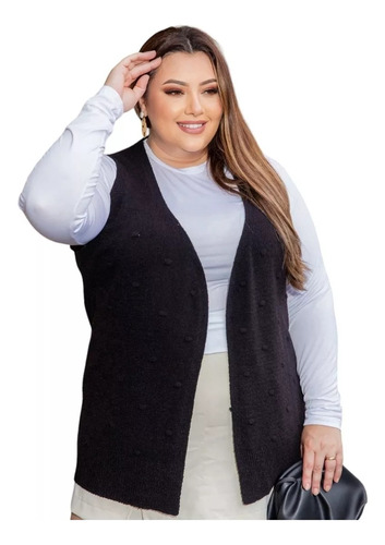 Colete Feminino Plusize Revelação Tricot Bolhinha Mousse