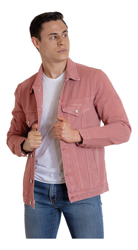 Chamarra Hombre Mezclilla Premium Vaquera Moda Casual Rosa