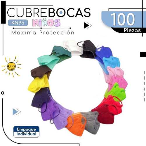 Cubre Bocas Infantil Kn95 Niños 100 Pzs Certificado Colores