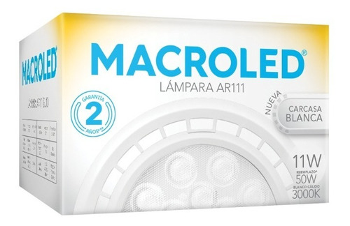 Lámpara Ar111 Gu10 Blanca 11w Led 980 Lm Cálida Macroled Eco