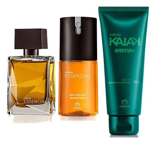 Kit Presente Masculino Natura 3 Itens Perfume Miniatura 25ml + Deo Corporal Essencial Tradicional + Gel Creme 2 Em 1 De Barbear E Pós Barba 100g